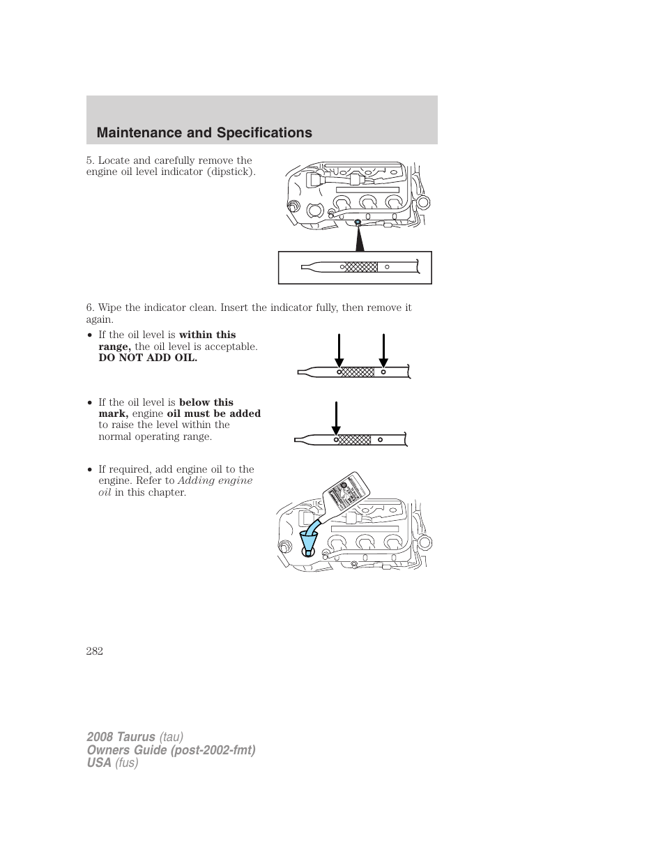 Maintenance and specifications | FORD 2008 Taurus v.1 User Manual | Page 282 / 320