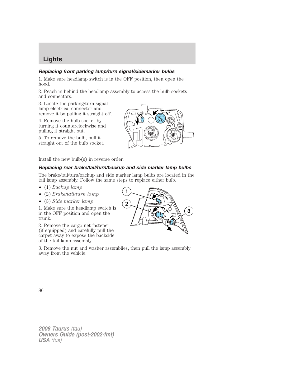 Lights | FORD 2008 Taurus v.1 User Manual | Page 86 / 320