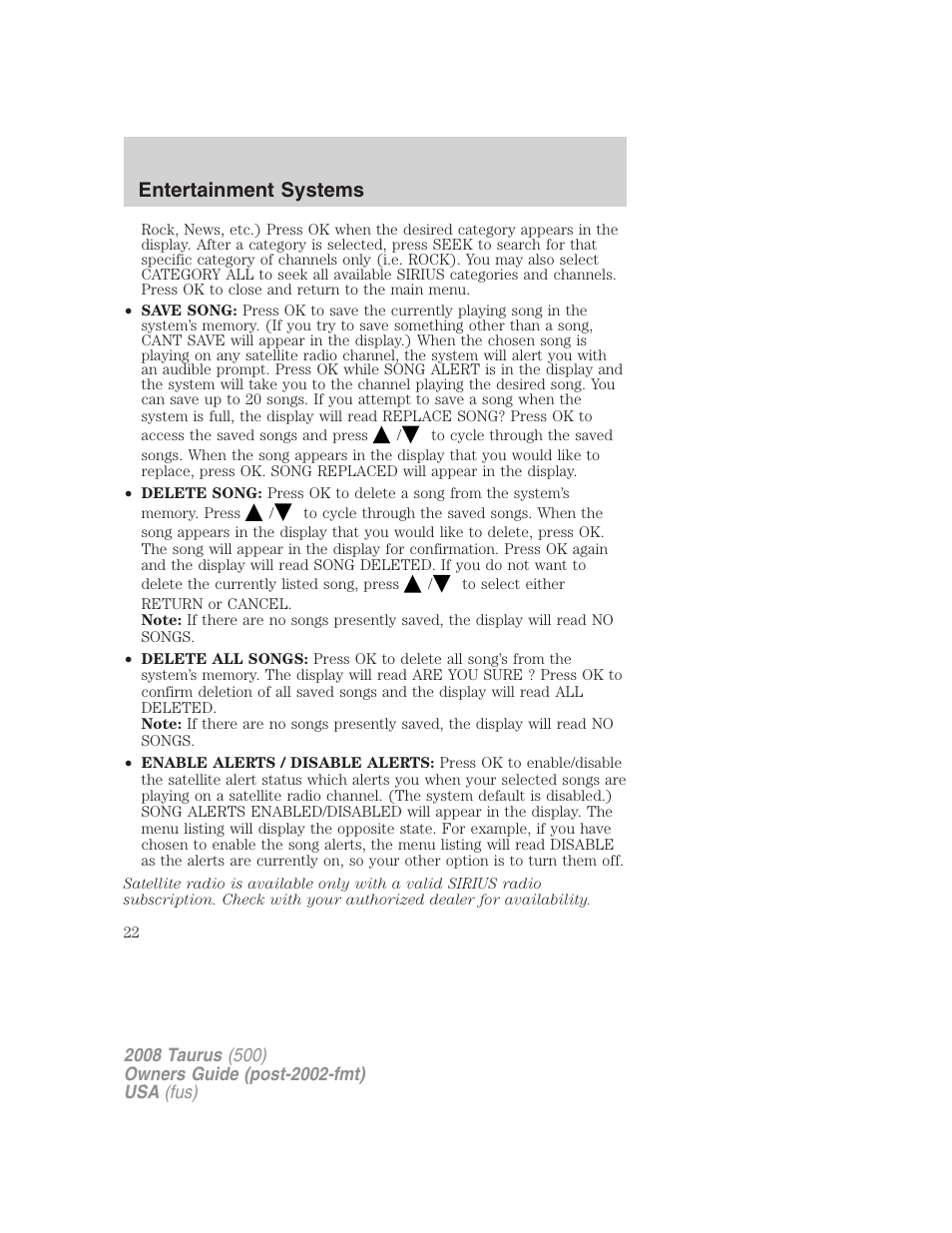 Entertainment systems | FORD 2008 Taurus v.2 User Manual | Page 22 / 328