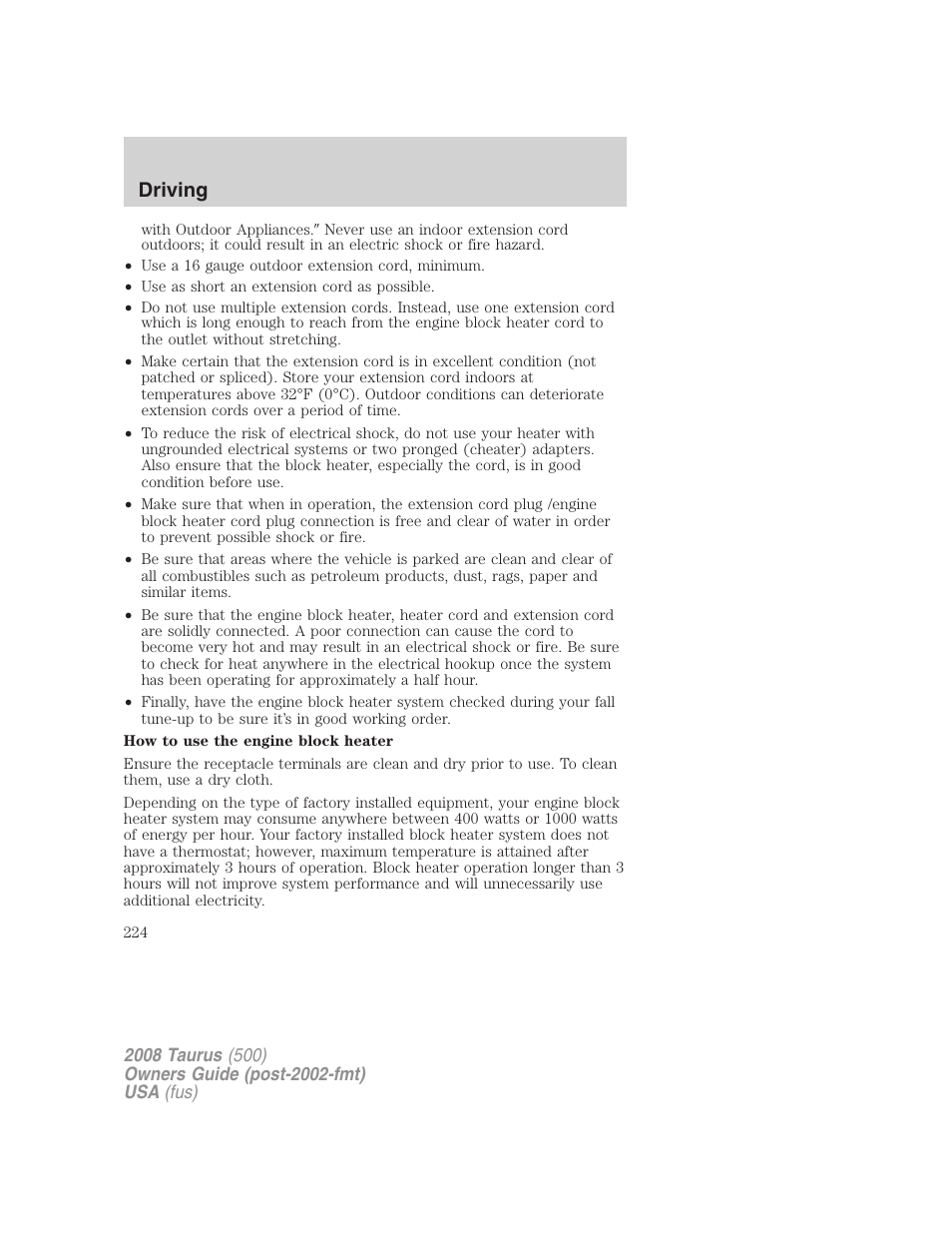 Driving | FORD 2008 Taurus v.2 User Manual | Page 224 / 328