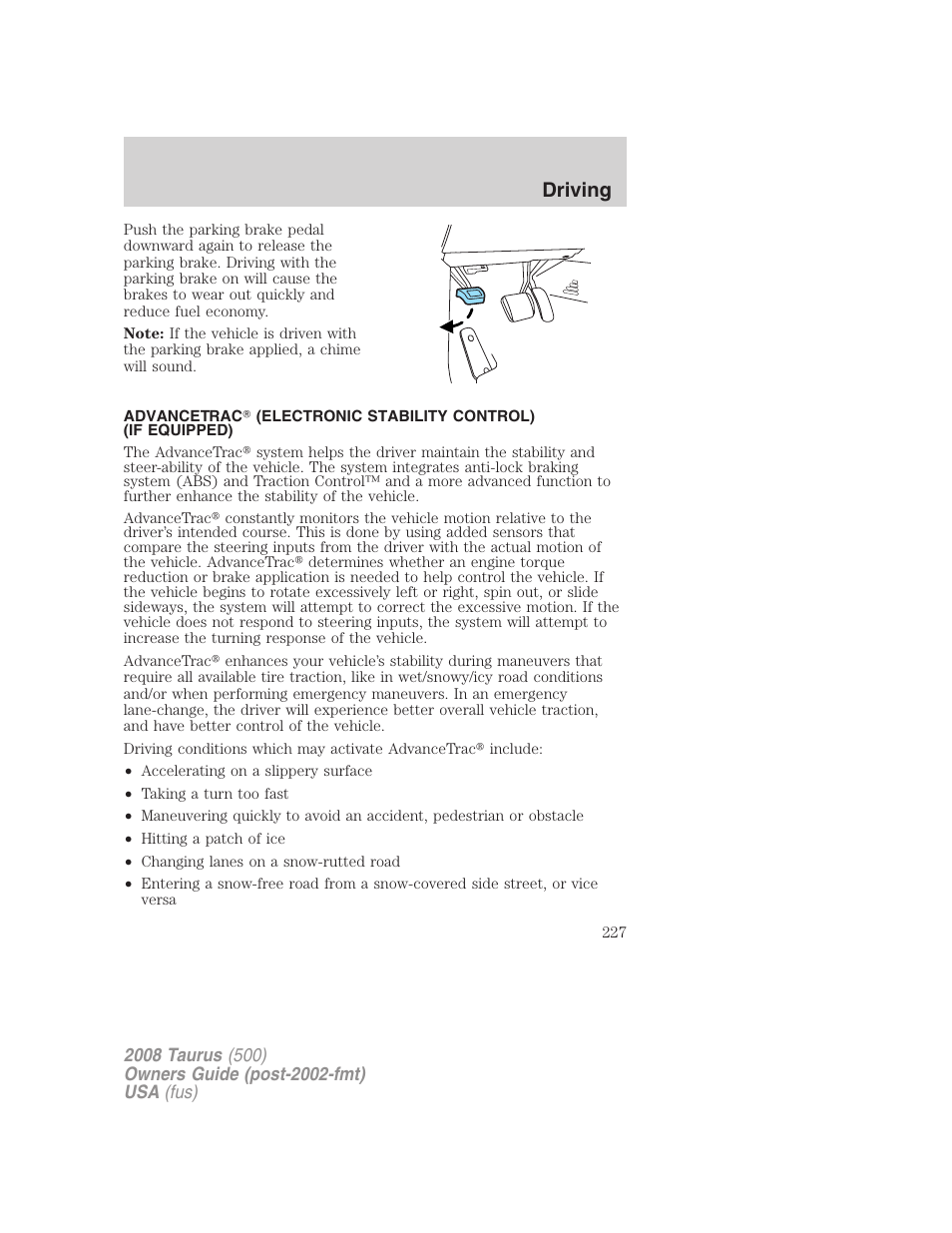 Driving | FORD 2008 Taurus v.2 User Manual | Page 227 / 328