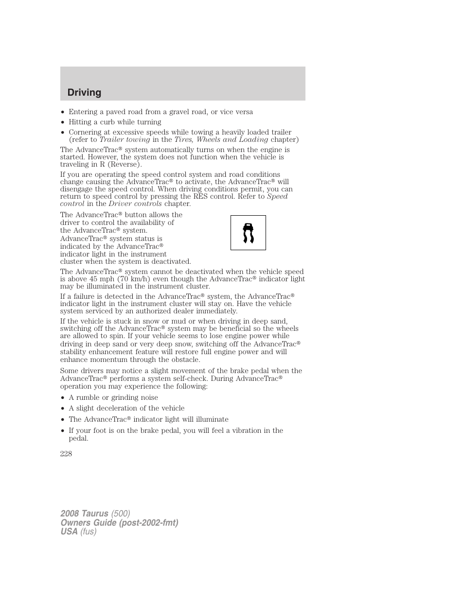 Driving | FORD 2008 Taurus v.2 User Manual | Page 228 / 328