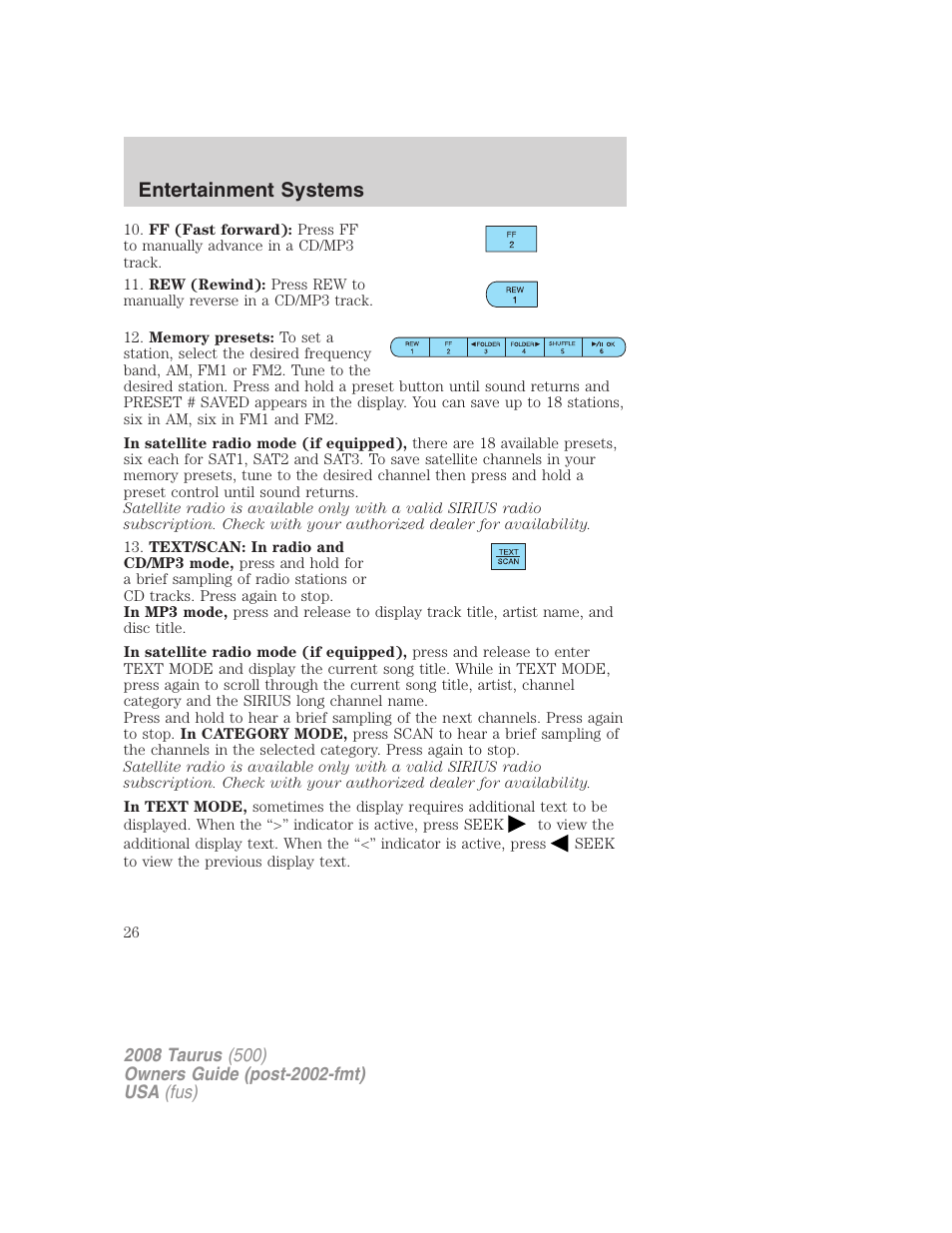 Entertainment systems | FORD 2008 Taurus v.2 User Manual | Page 26 / 328