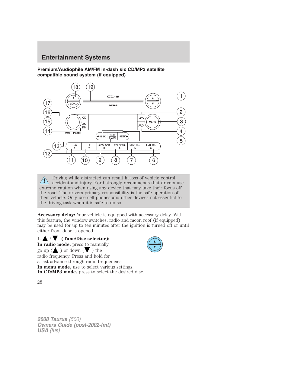 Am/fm stereo with in-dash six cd, Entertainment systems | FORD 2008 Taurus v.2 User Manual | Page 28 / 328