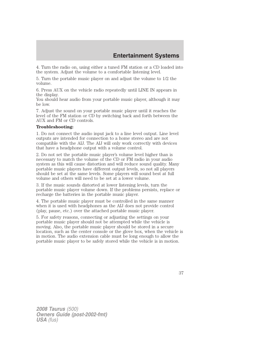 Entertainment systems | FORD 2008 Taurus v.2 User Manual | Page 37 / 328