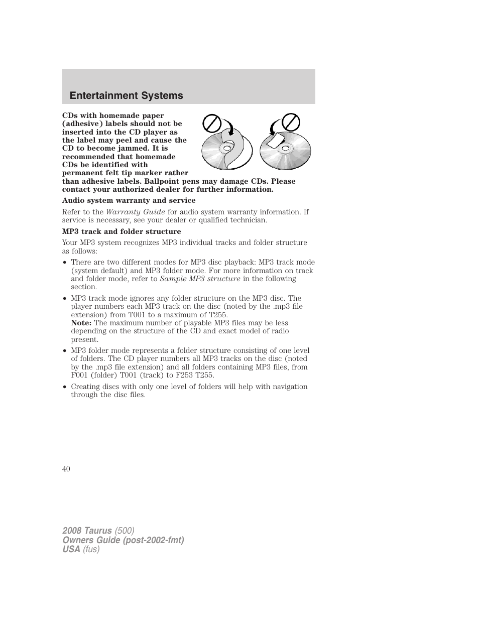 Entertainment systems | FORD 2008 Taurus v.2 User Manual | Page 40 / 328