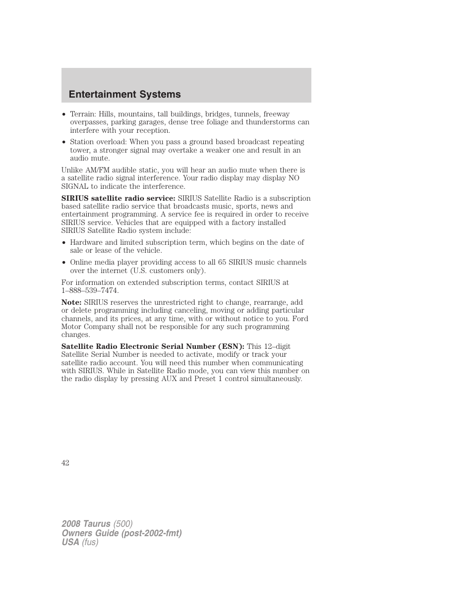Entertainment systems | FORD 2008 Taurus v.2 User Manual | Page 42 / 328