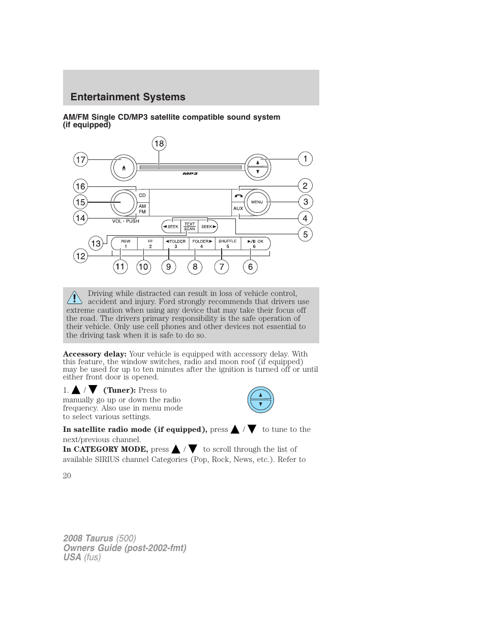 Am/fm stereo with cd, Entertainment systems | FORD 2008 Taurus v.3 User Manual | Page 20 / 328