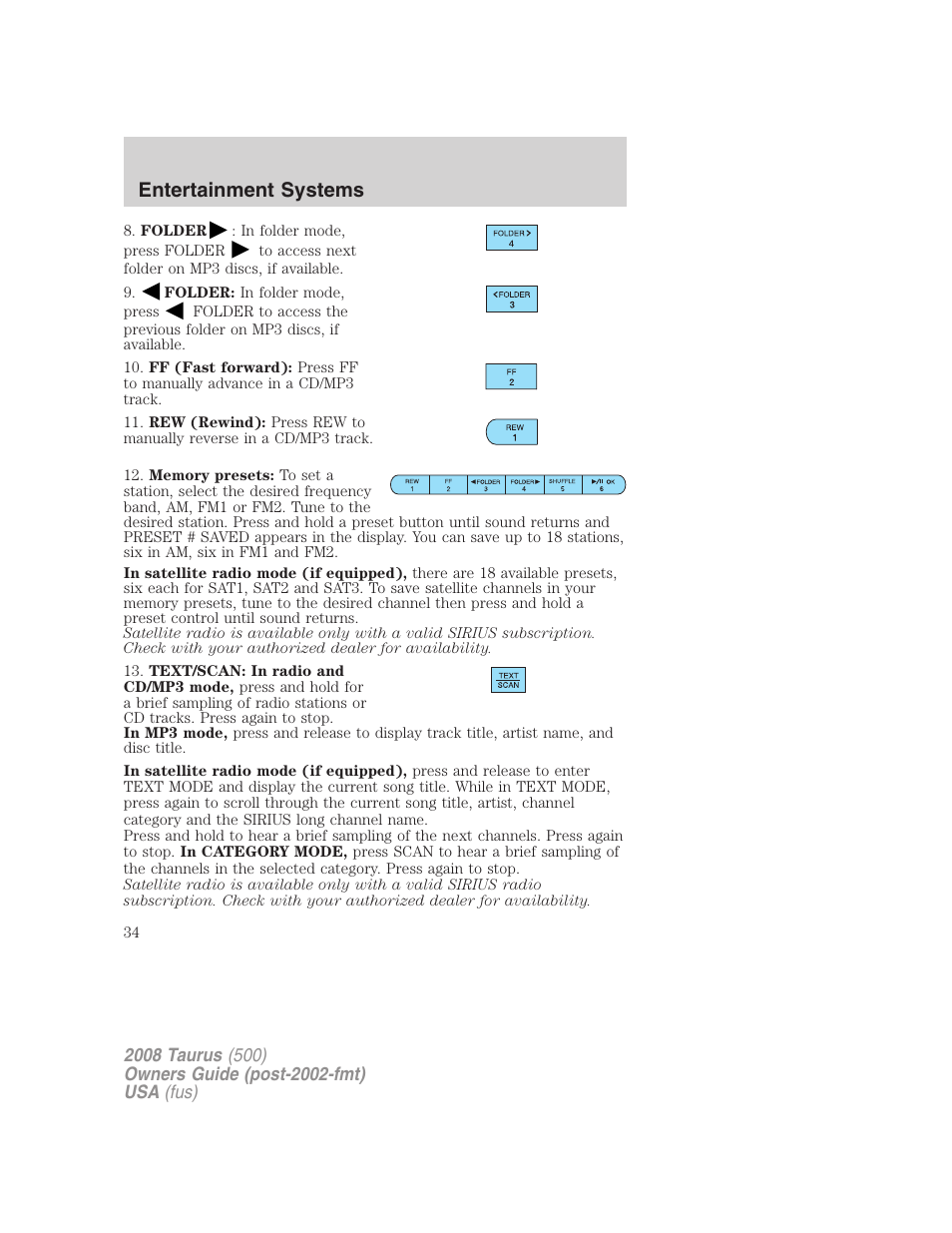 Entertainment systems | FORD 2008 Taurus v.3 User Manual | Page 34 / 328