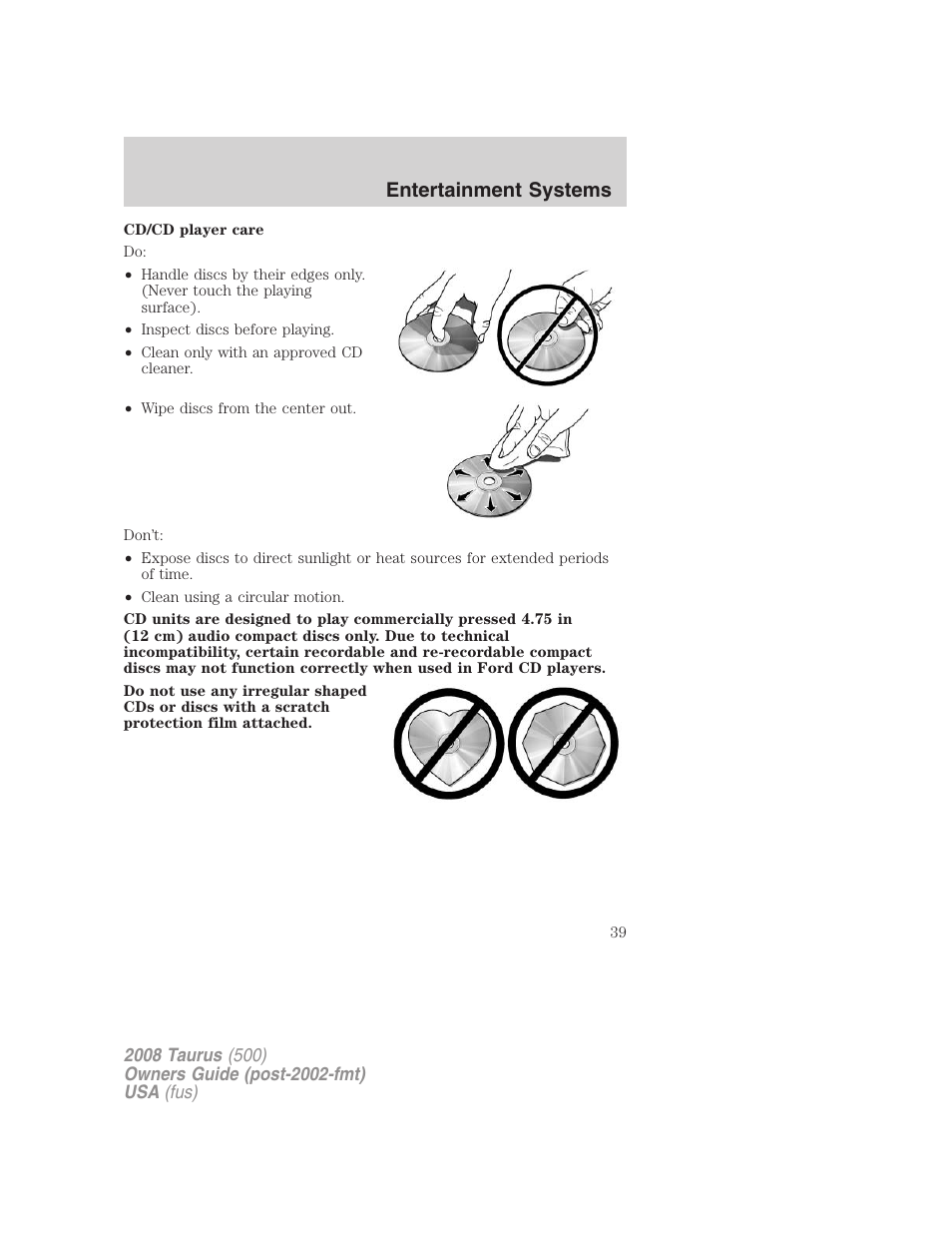 Entertainment systems | FORD 2008 Taurus v.3 User Manual | Page 39 / 328