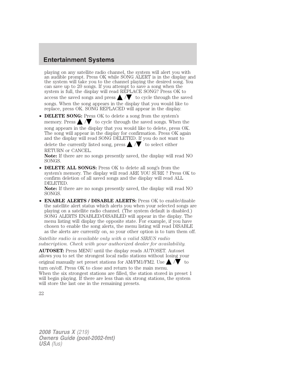 Entertainment systems | FORD 2008 Taurus X User Manual | Page 22 / 352