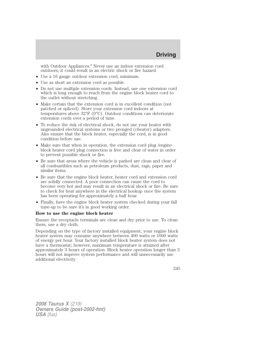 Driving | FORD 2008 Taurus X User Manual | Page 245 / 352