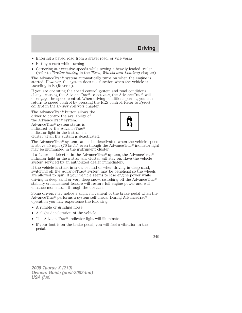 Driving | FORD 2008 Taurus X User Manual | Page 249 / 352