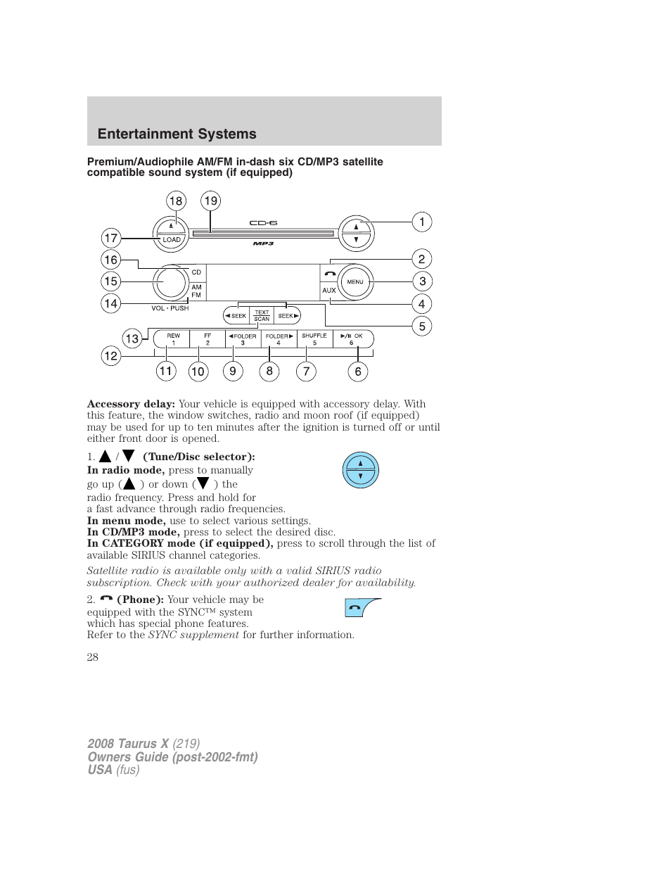 Am/fm stereo with in-dash six cd, Entertainment systems | FORD 2008 Taurus X User Manual | Page 28 / 352