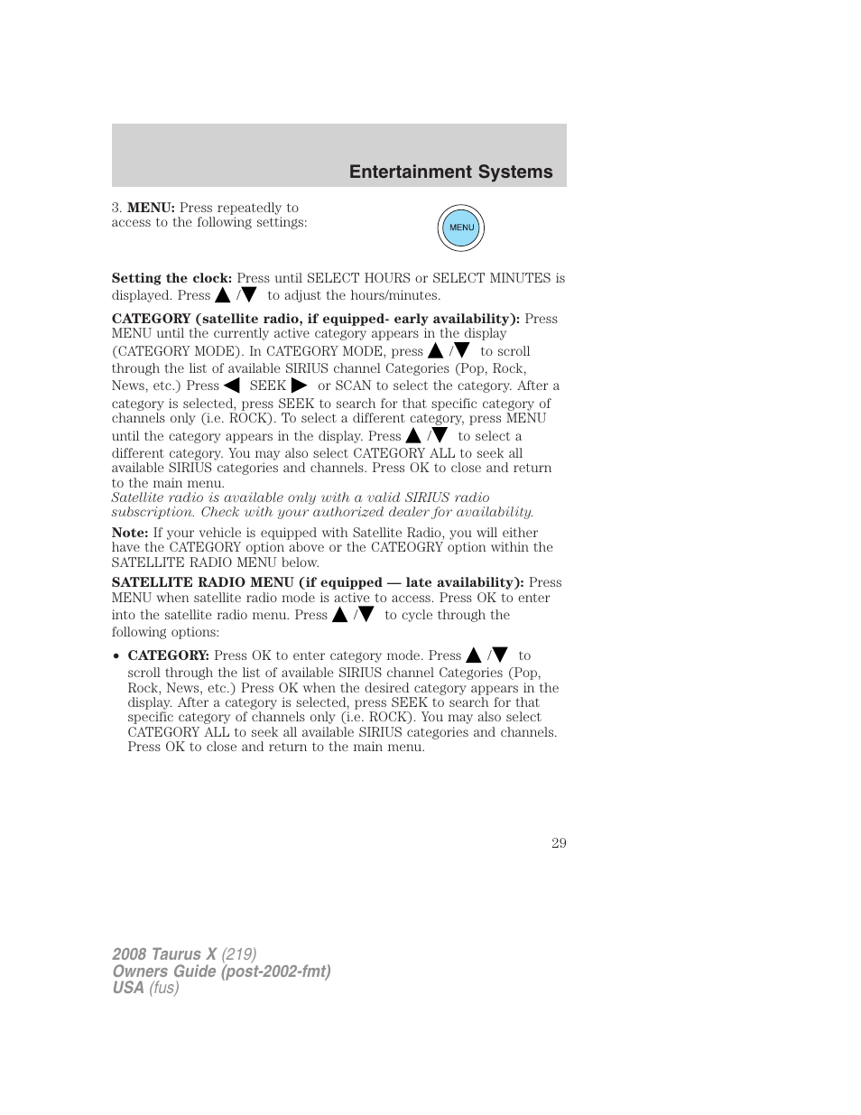 Entertainment systems | FORD 2008 Taurus X User Manual | Page 29 / 352