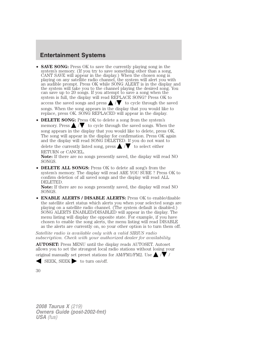 Entertainment systems | FORD 2008 Taurus X User Manual | Page 30 / 352