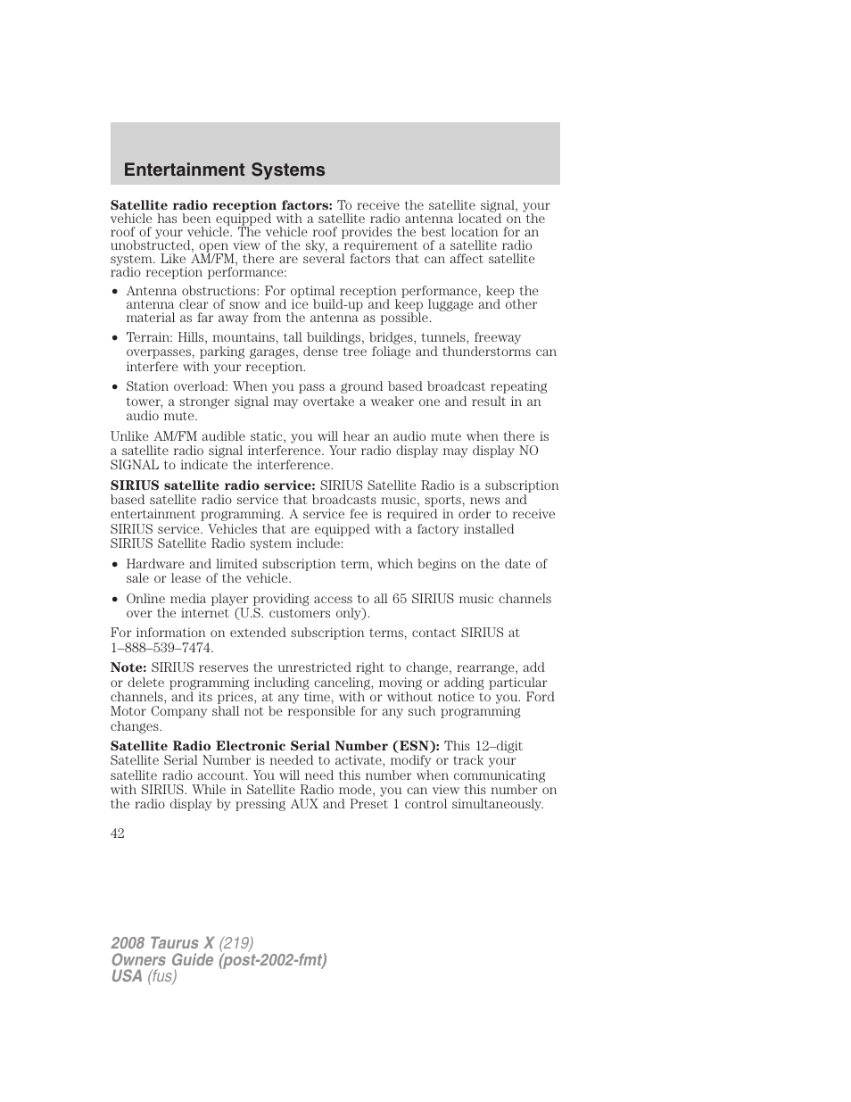 Entertainment systems | FORD 2008 Taurus X User Manual | Page 42 / 352