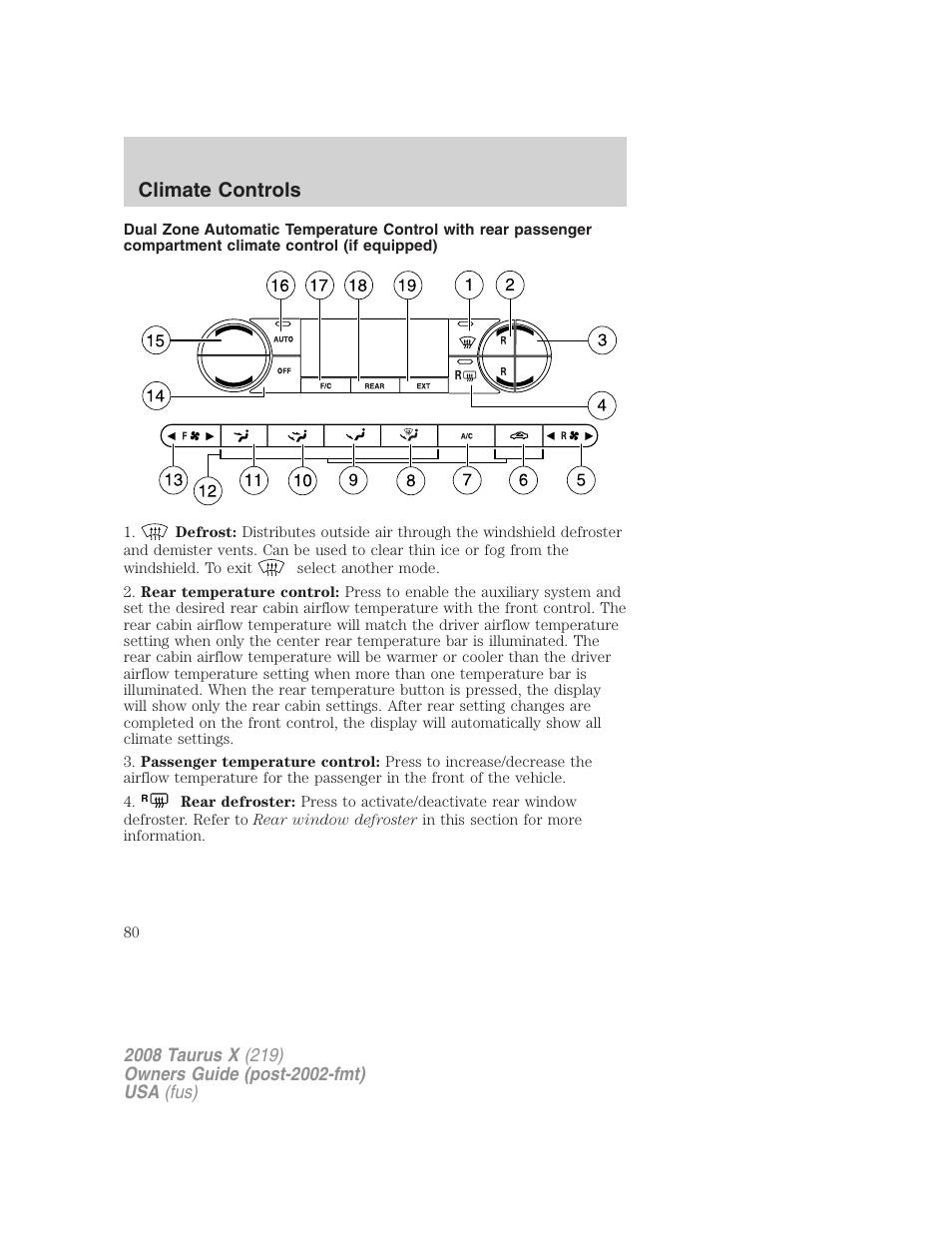Climate controls | FORD 2008 Taurus X User Manual | Page 80 / 352