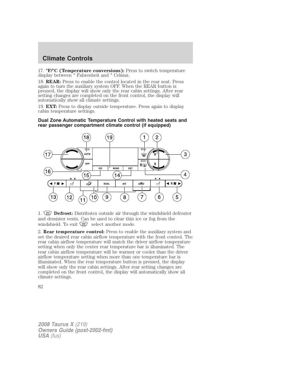 Climate controls | FORD 2008 Taurus X User Manual | Page 82 / 352