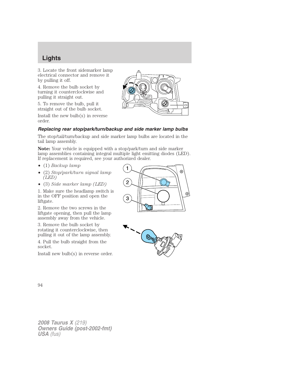 Lights | FORD 2008 Taurus X User Manual | Page 94 / 352