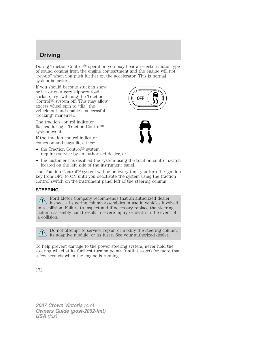 Steering, Driving | FORD 2007 Crown Victoria v.1 User Manual | Page 172 / 264