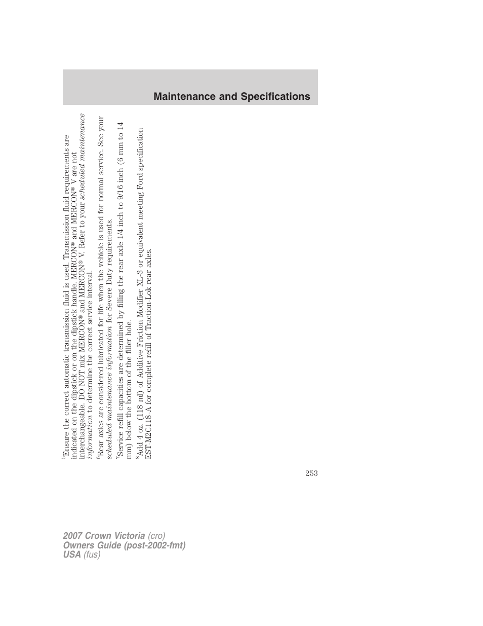 Maintenance and specifications | FORD 2007 Crown Victoria v.1 User Manual | Page 253 / 264