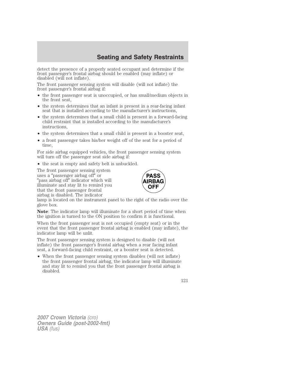 Seating and safety restraints | FORD 2007 Crown Victoria v.2 User Manual | Page 121 / 272