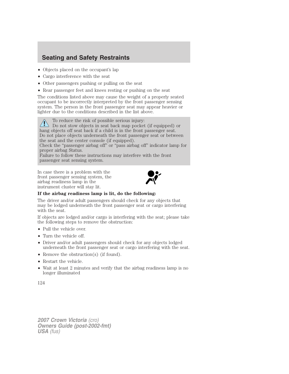 Seating and safety restraints | FORD 2007 Crown Victoria v.2 User Manual | Page 124 / 272