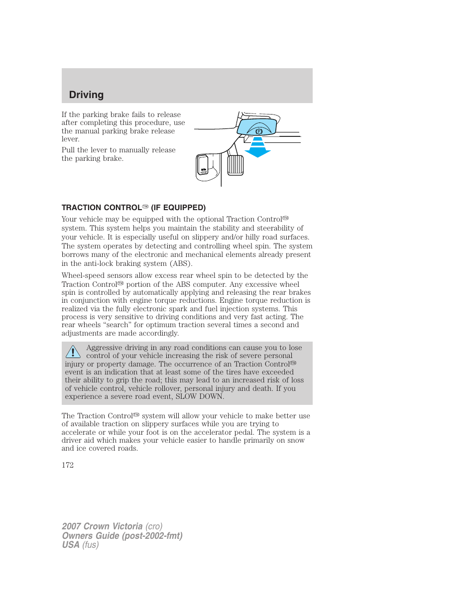 Traction control (if equipped), Traction control, Driving | FORD 2007 Crown Victoria v.2 User Manual | Page 172 / 272