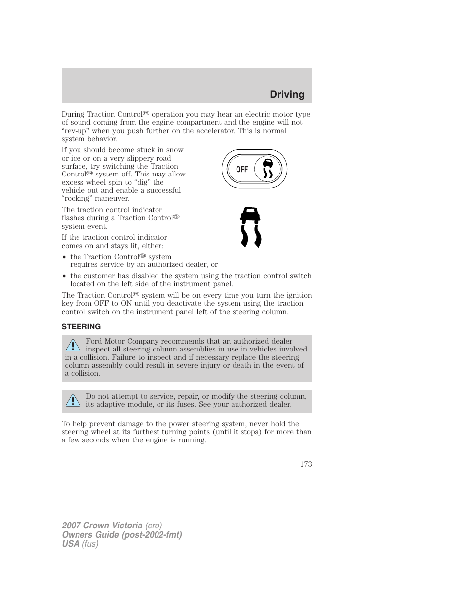 Steering, Driving | FORD 2007 Crown Victoria v.2 User Manual | Page 173 / 272