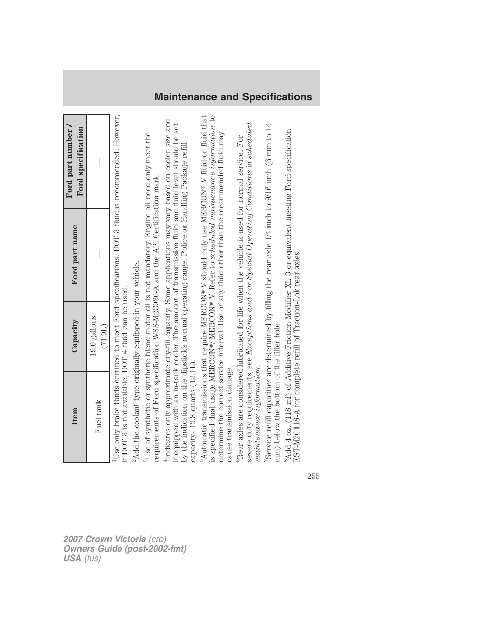 Maintenance and specifications | FORD 2007 Crown Victoria v.2 User Manual | Page 255 / 272