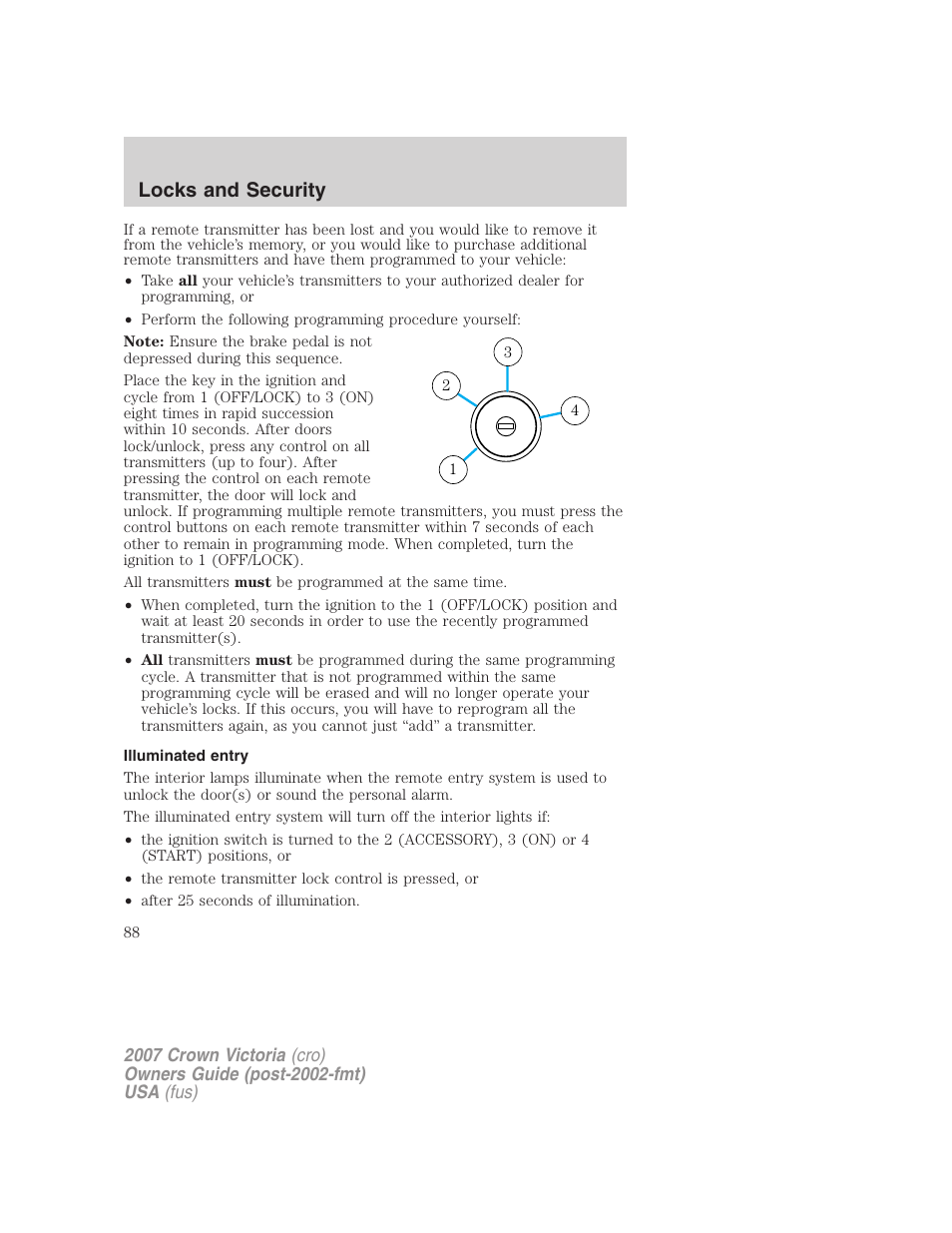 Illuminated entry, Locks and security | FORD 2007 Crown Victoria v.2 User Manual | Page 88 / 272