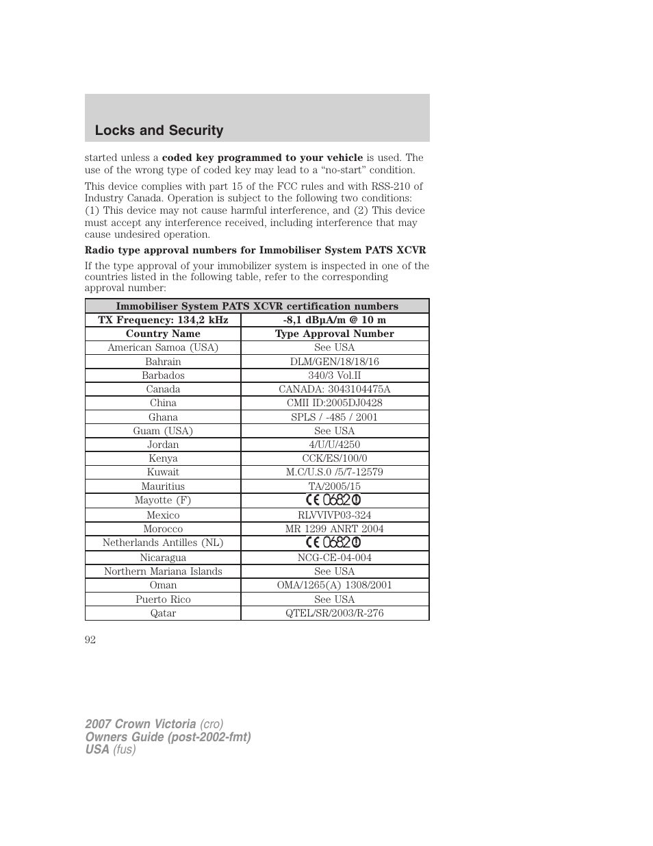 Locks and security | FORD 2007 Crown Victoria v.2 User Manual | Page 92 / 272