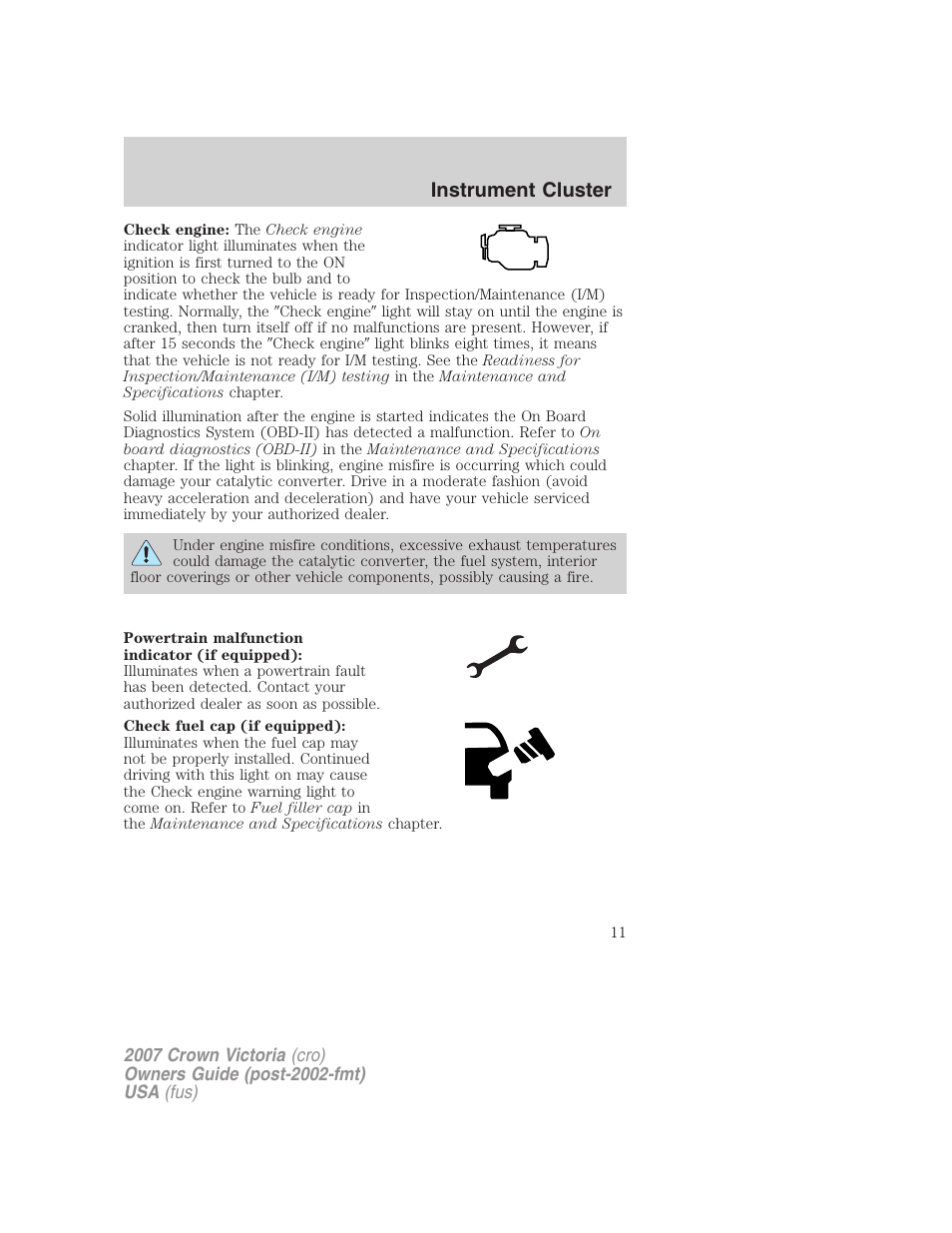 Instrument cluster | FORD 2007 Crown Victoria v.3 User Manual | Page 11 / 272