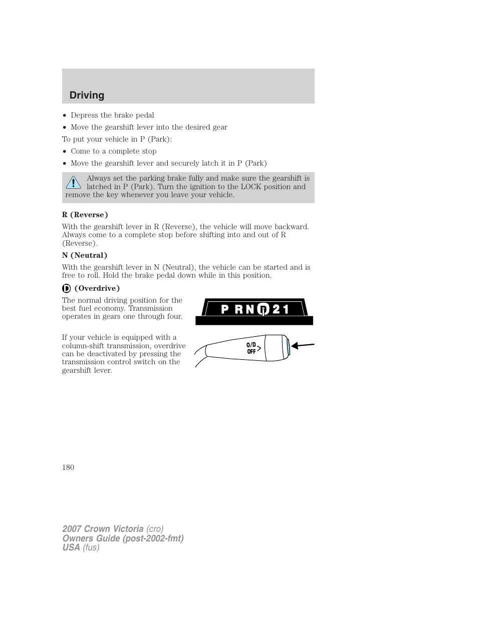 Driving | FORD 2007 Crown Victoria v.3 User Manual | Page 180 / 272