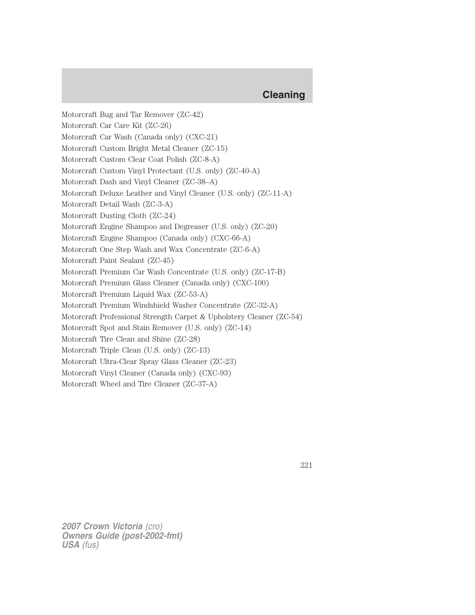 Cleaning | FORD 2007 Crown Victoria v.3 User Manual | Page 221 / 272