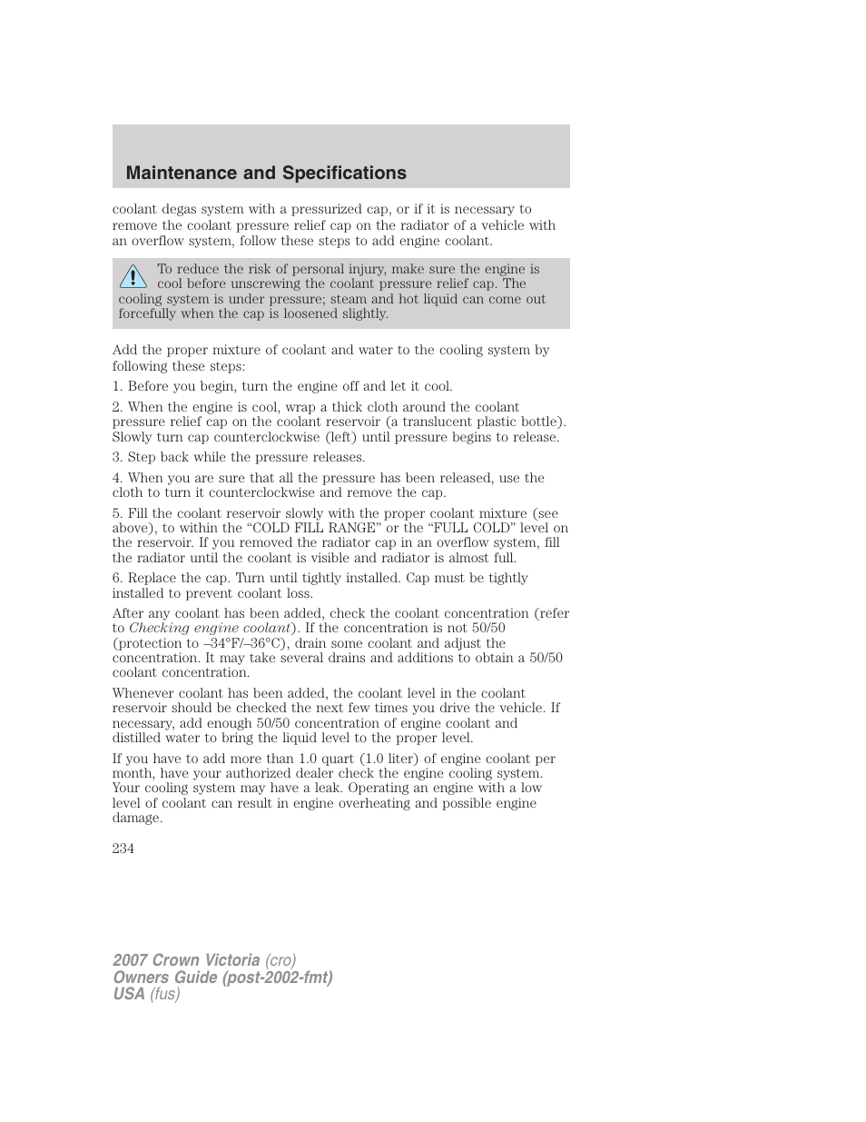 Maintenance and specifications | FORD 2007 Crown Victoria v.3 User Manual | Page 234 / 272