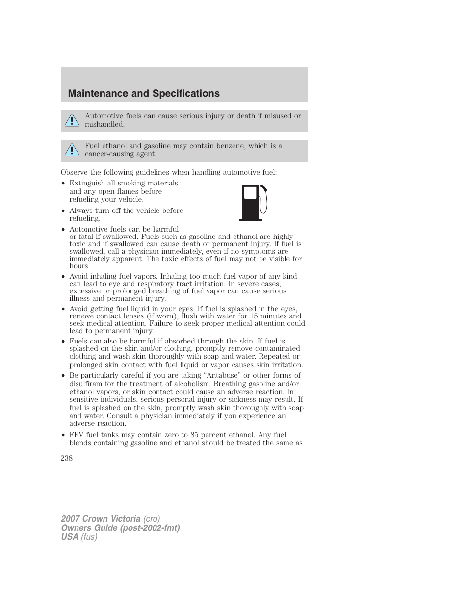 Maintenance and specifications | FORD 2007 Crown Victoria v.3 User Manual | Page 238 / 272