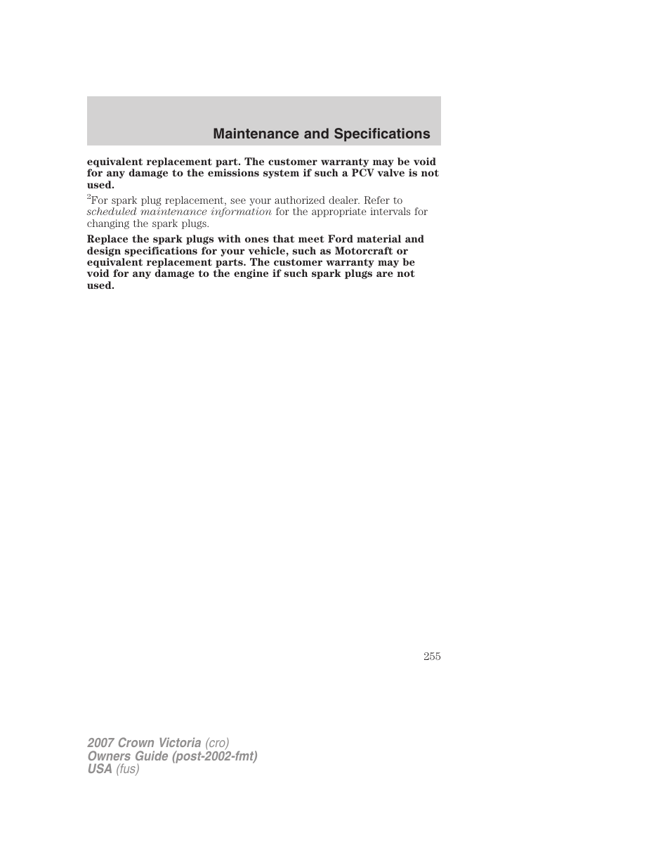 Maintenance and specifications | FORD 2007 Crown Victoria v.3 User Manual | Page 255 / 272