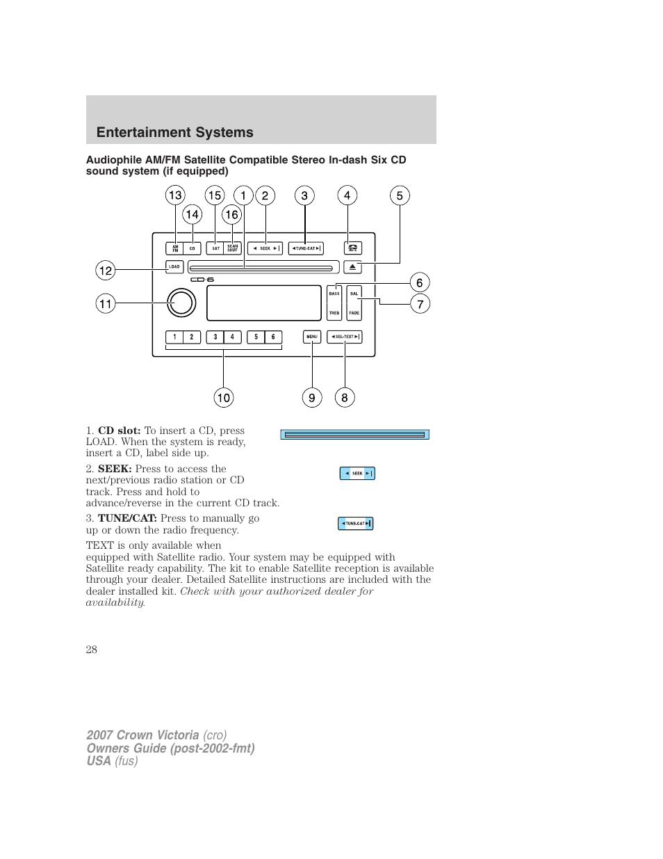 Am/fm stereo with in-dash six cd, Entertainment systems | FORD 2007 Crown Victoria v.3 User Manual | Page 28 / 272