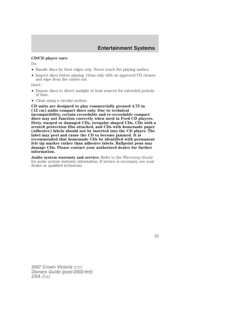 Entertainment systems | FORD 2007 Crown Victoria v.3 User Manual | Page 33 / 272