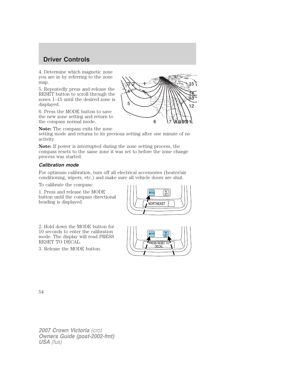 Calibration mode, Driver controls | FORD 2007 Crown Victoria v.3 User Manual | Page 54 / 272