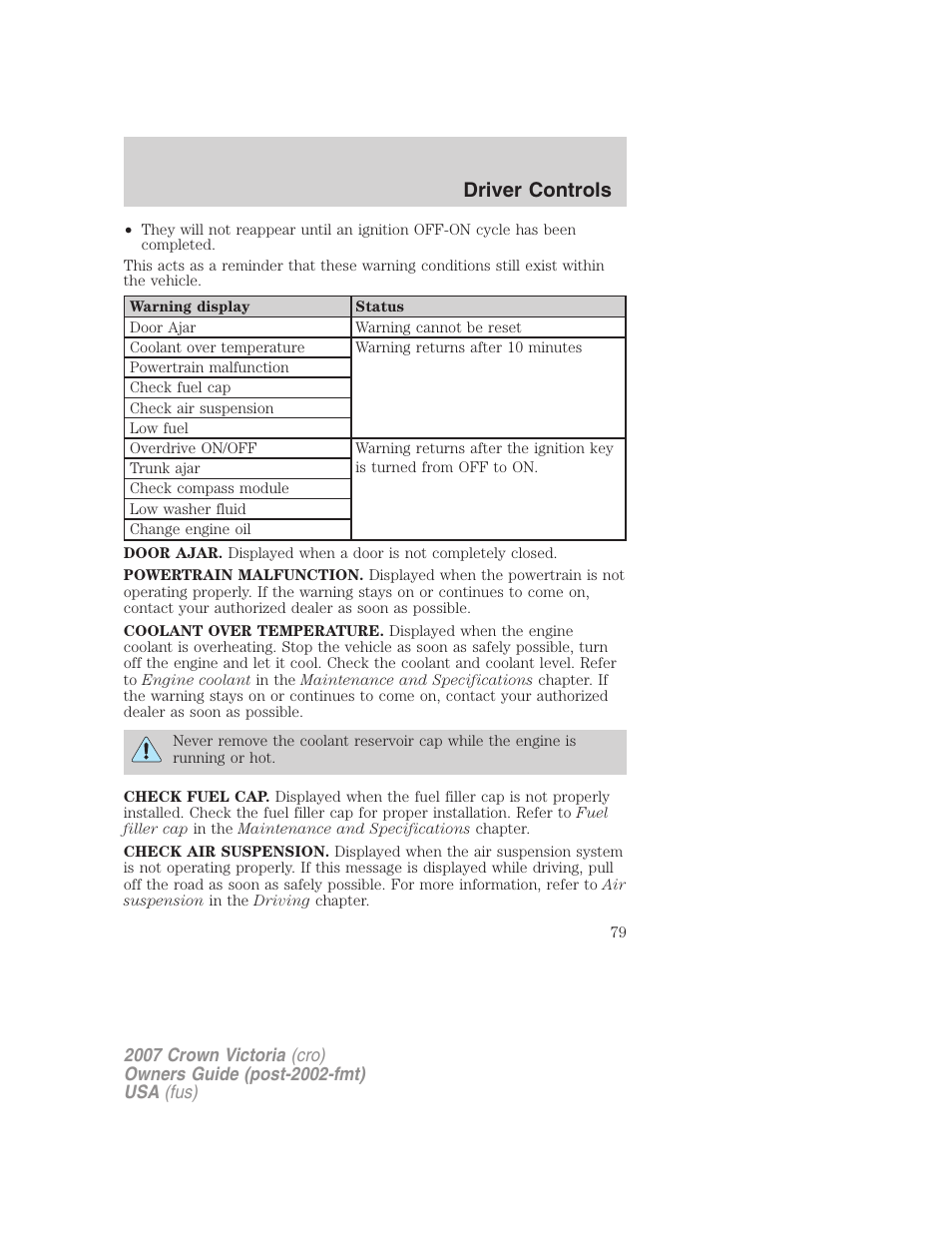 Driver controls | FORD 2007 Crown Victoria v.3 User Manual | Page 79 / 272