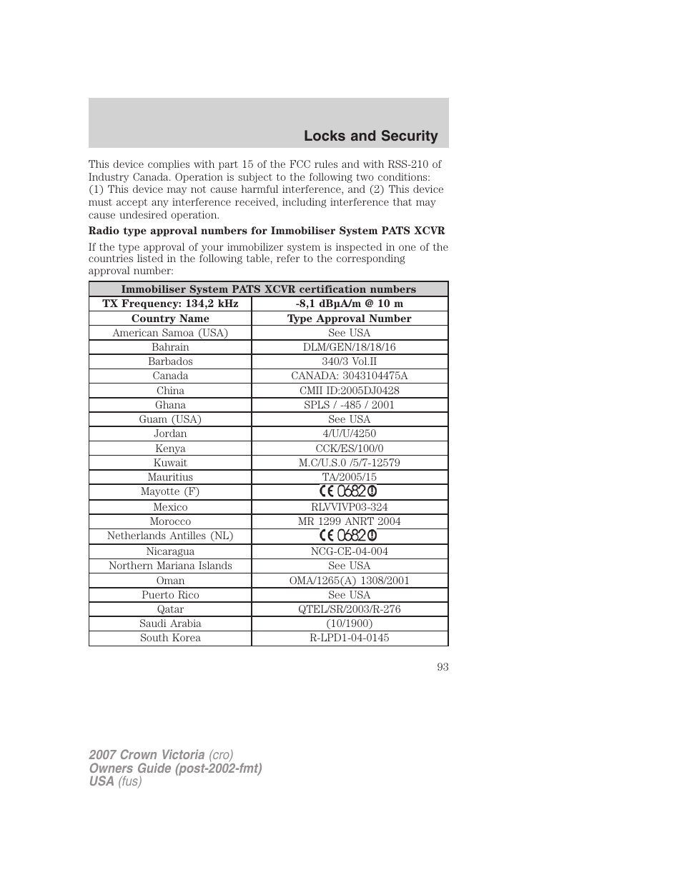 Locks and security | FORD 2007 Crown Victoria v.3 User Manual | Page 93 / 272