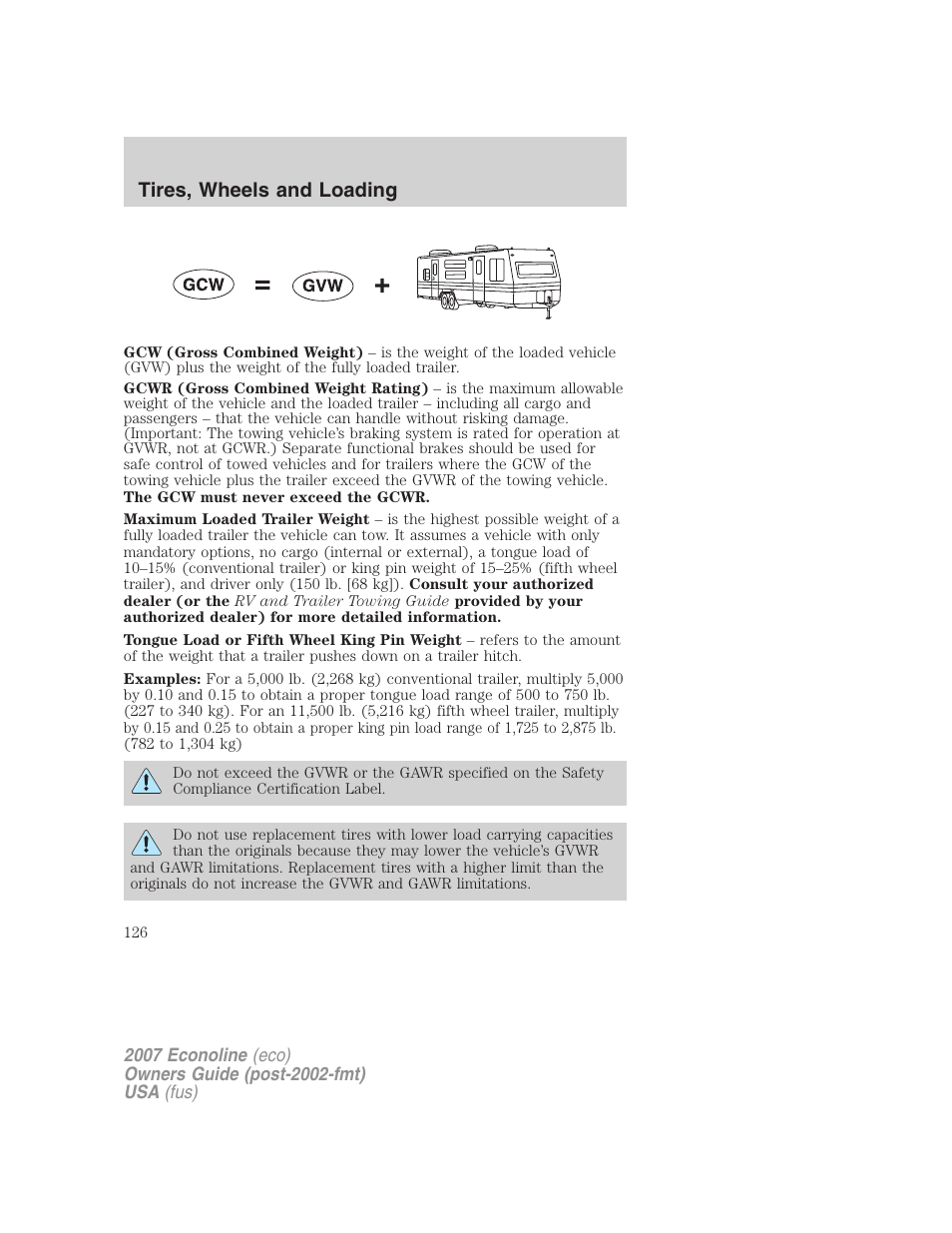 Tires, wheels and loading | FORD 2007 E-450 v.1 User Manual | Page 126 / 264