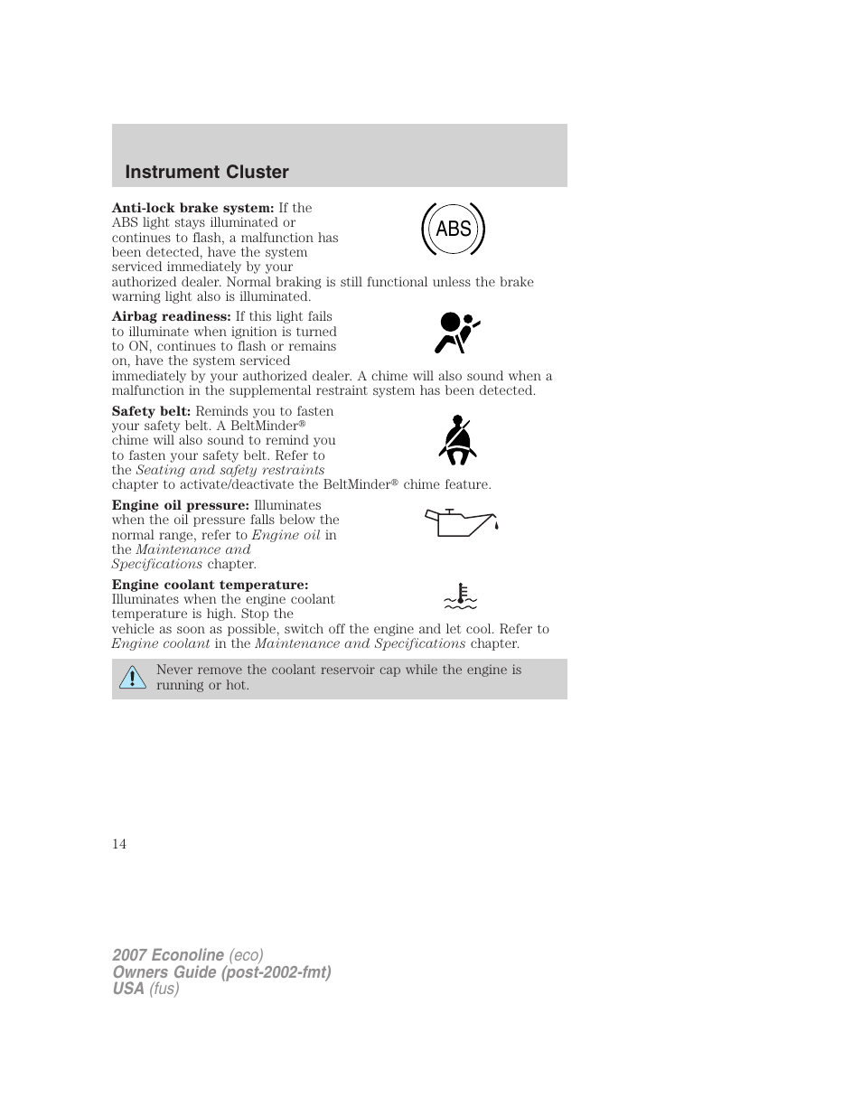 Instrument cluster | FORD 2007 E-450 v.1 User Manual | Page 14 / 264