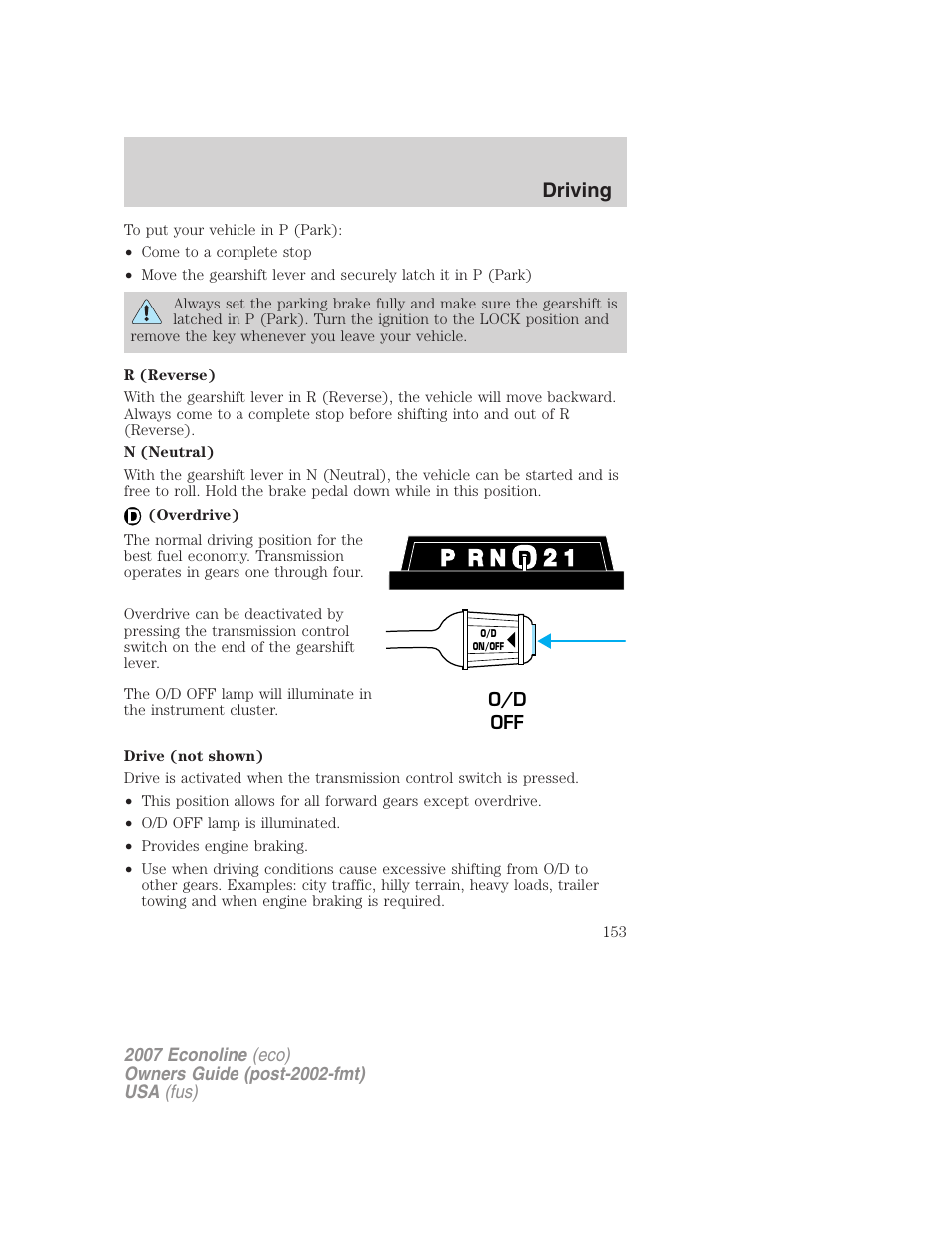 Driving | FORD 2007 E-450 v.1 User Manual | Page 153 / 264