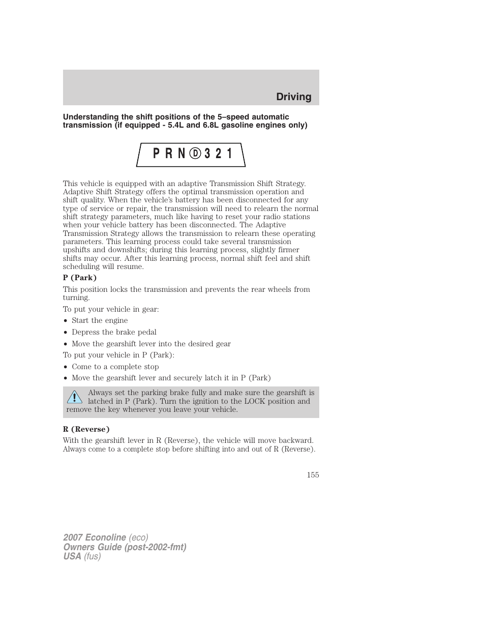 Driving | FORD 2007 E-450 v.1 User Manual | Page 155 / 264