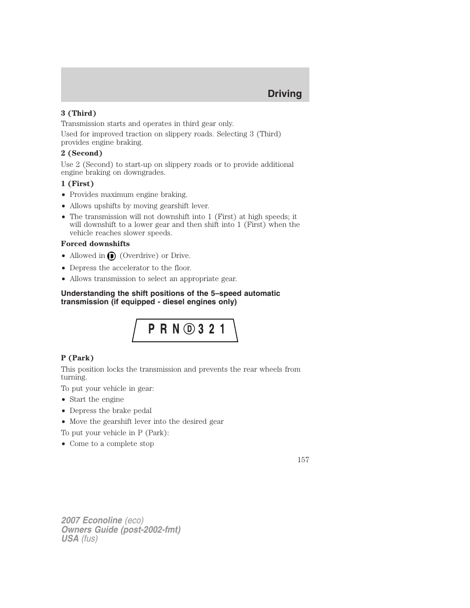 Driving | FORD 2007 E-450 v.1 User Manual | Page 157 / 264