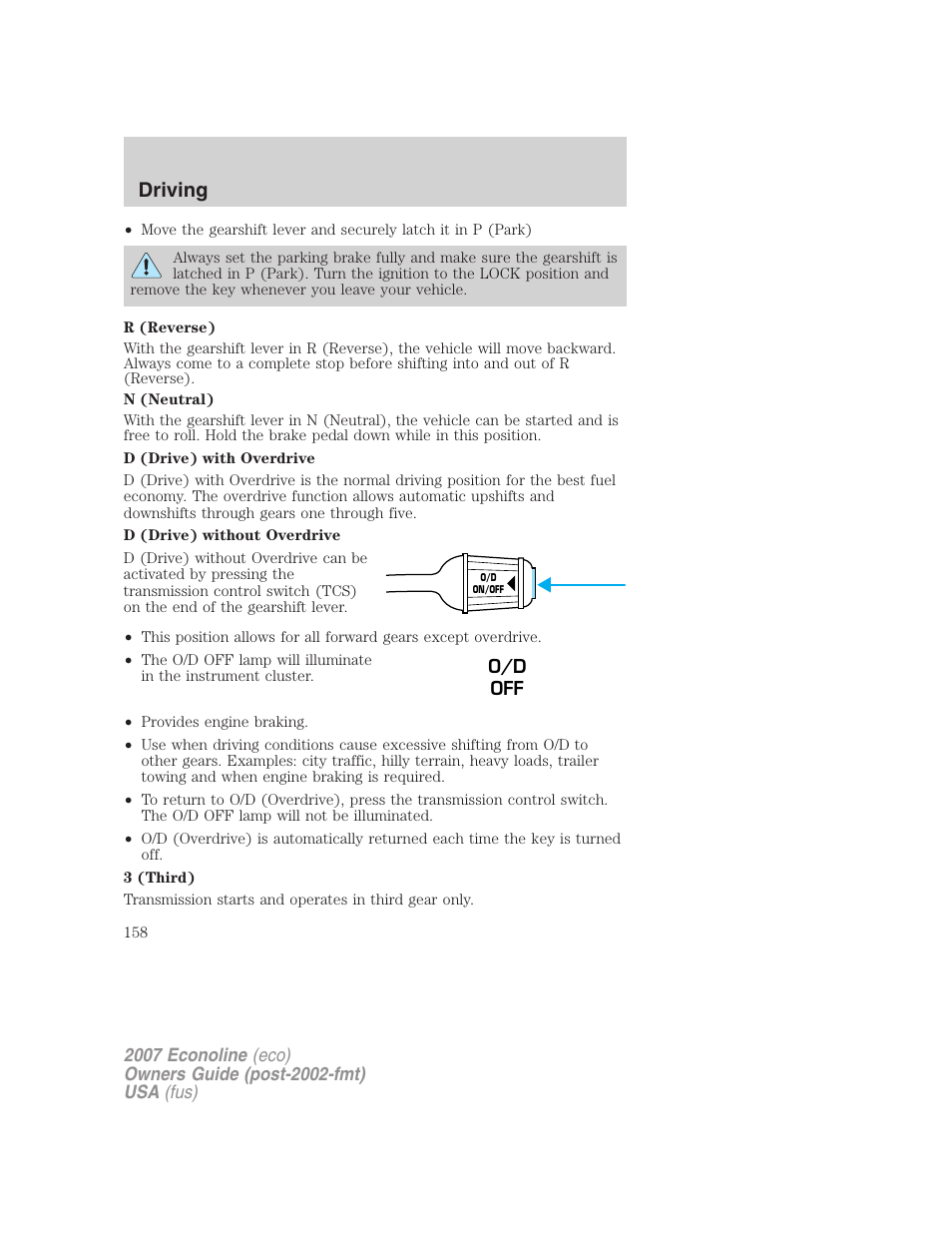 Driving | FORD 2007 E-450 v.1 User Manual | Page 158 / 264